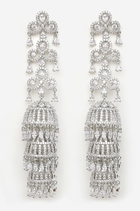 Khushi Jewels Cubic Zirconia Diamond Embellished Jhumka Long Earrings 