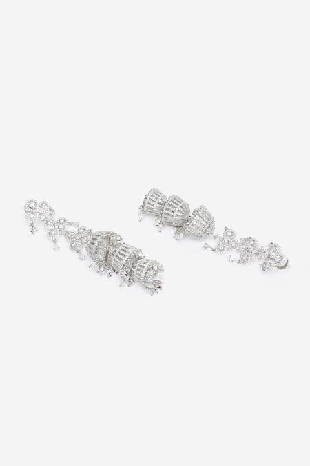 Khushi Jewels_White Crystals Cubic Zirconia Diamond Embellished Jhumka Long Earrings _Online_at_Aza_Fashions