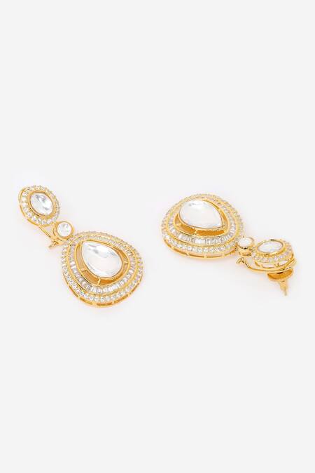 Khushi Jewels White Imitation Diamonds Kundan Embellished Dangler Earrings Online at Aza Fashions Khushi Jewels_White Imitation Diamonds Kundan Embellished Dangler Earrings _Online_at_Aza_Fashions