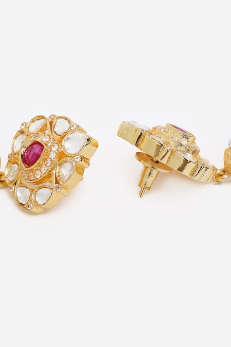 Buy_Khushi Jewels_Red Pearls, Stones, Zari Drops Embellished Chanbali Earrings _Online_at_Aza_Fashions