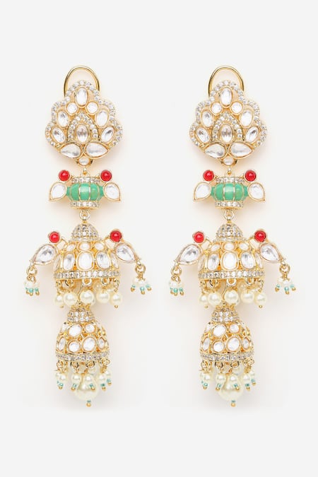 Khushi Jewels Kundan Polki Embellished Long Earrings 