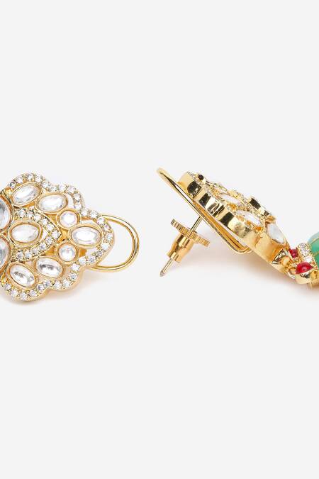 Buy Khushi Jewels Green Metallic Thread, Stones Kundan Polki Embellished Long Earrings Online at Aza Fashions Buy_Khushi Jewels_Green Metallic Thread, Stones Kundan Polki Embellished Long Earrings _Online_at_Aza_Fashions
