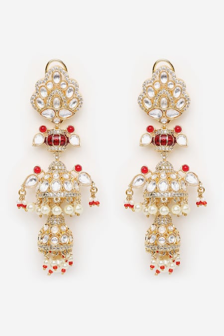 Khushi Jewels Kundan Polki Work Long Earrings 