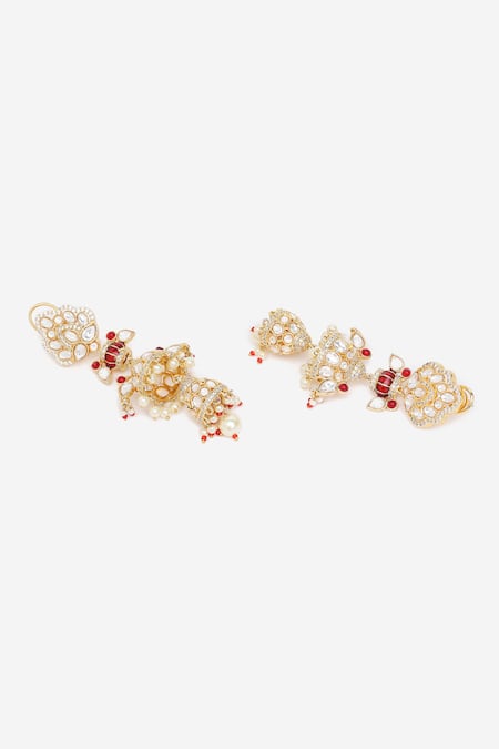 Khushi Jewels Red Metallic Thread, Stones Kundan Polki Work Long Earrings Online at Aza Fashions Khushi Jewels_Red Metallic Thread, Stones Kundan Polki Work Long Earrings _Online_at_Aza_Fashions