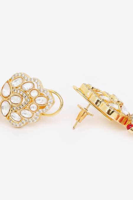 Buy Khushi Jewels Red Metallic Thread, Stones Kundan Polki Work Long Earrings Online at Aza Fashions Buy_Khushi Jewels_Red Metallic Thread, Stones Kundan Polki Work Long Earrings _Online_at_Aza_Fashions