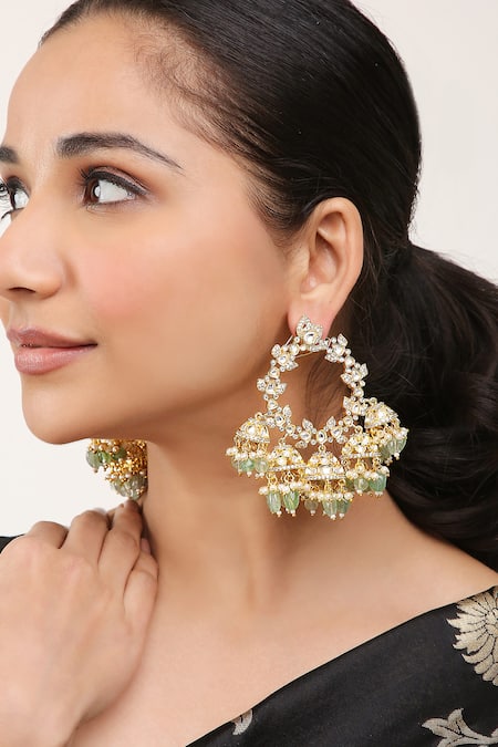 Khushi Jewels Green Kundan Polki Bead Drops Embellished Dangler Earrings