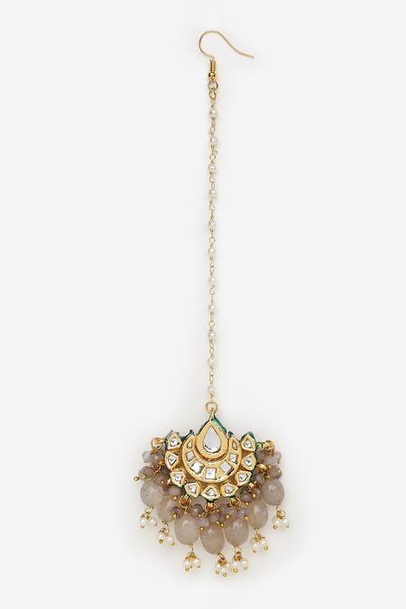 Shop_Khushi Jewels_Grey Stones, Diamonds Embellished Choker Necklace Set _Online_at_Aza_Fashions