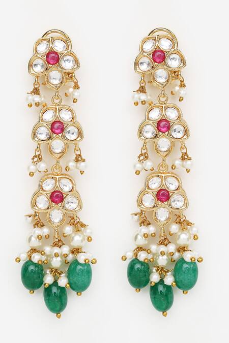 Khushi Jewels_Red Beads, Stones Embellished Long Pendant Necklace Set _Online_at_Aza_Fashions