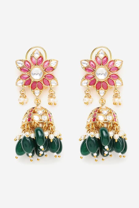 Khushi Jewels Red Beads, Stones, Diamonds Kundan Embellished Long Pendant Necklace Set Online at Aza Fashions Khushi Jewels_Red Beads, Stones, Diamonds Kundan Embellished Long Pendant Necklace Set _Online_at_Aza_Fashions