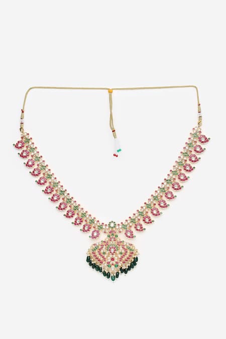 Khushi Jewels Kundan Embellished Long Pendant Necklace Set 