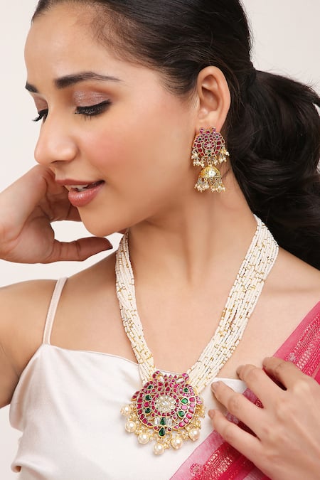 Khushi Jewels Moti Embellished Long Pendant Necklace Set 