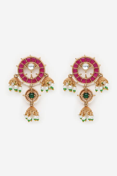 Khushi Jewels_Red Stones Kundan Embellished Pendant Choker Necklace Set _Online_at_Aza_Fashions