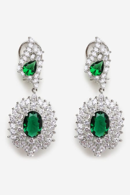 Khushi Jewels Green Crystals, Diamonds Stones Embellished Choker Necklace Set Online at Aza Fashions Khushi Jewels_Green Crystals, Diamonds Stones Embellished Choker Necklace Set _Online_at_Aza_Fashions