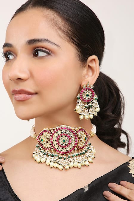 Khushi Jewels Kundan & Stones Embellished Choker Necklace Set 