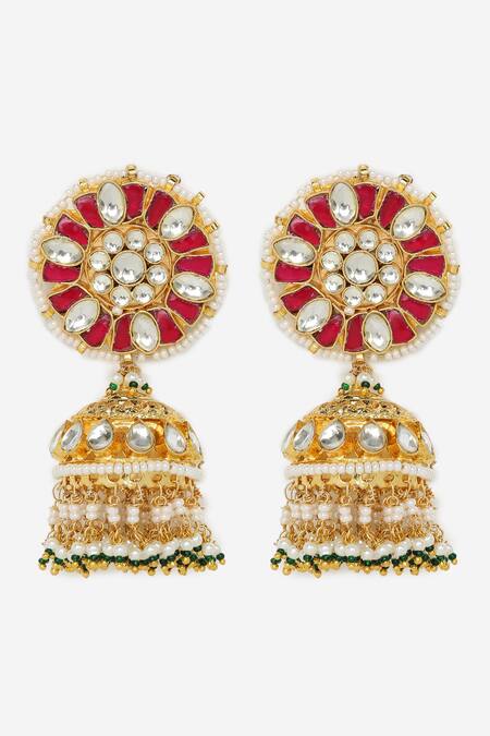 Khushi Jewels_Green Stones, Diamonds Drop Embellished Choker Necklace Set _Online_at_Aza_Fashions