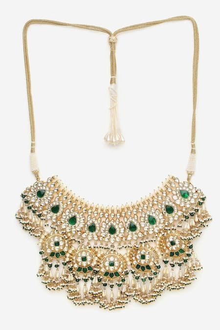 Khushi Jewels Green Kundan Stone Embellished Choker Necklace Set 