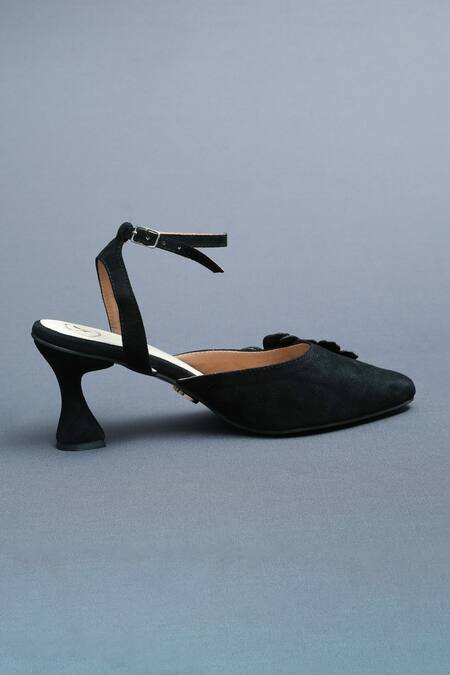 Buy Sana K luxurious Footwear Black Applique Bow Glimmering Bloom Heels Online at Aza Fashions Buy_Sana K luxurious Footwear_Black Applique Bow Glimmering Bloom Heels _Online_at_Aza_Fashions