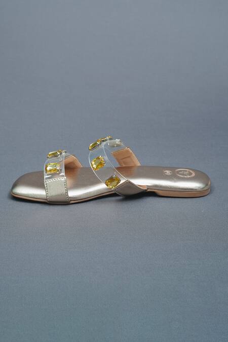 Buy Sana K luxurious Footwear Gold Quad Stone Embellished Open Toe Carats Flats Online at Aza Fashions Buy_Sana K luxurious Footwear_Gold Quad Stone Embellished Open Toe Carats Flats _Online_at_Aza_Fashions