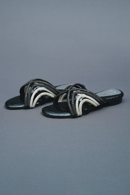 Sana K luxurious Footwear Black Gema Rhinestone Embellished Flats 