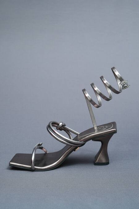 Buy Sana K luxurious Footwear Grey Crystals Rhinestone Butterfly Embellished Gun Metal Heels Online at Aza Fashions Buy_Sana K luxurious Footwear_Grey Crystals Rhinestone Butterfly Embellished Gun Metal Heels _Online_at_Aza_Fashions