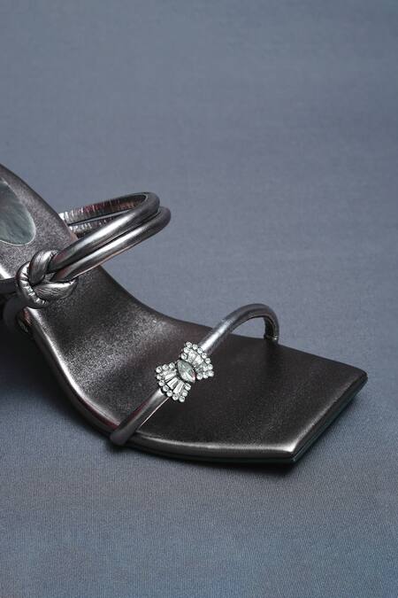 Shop Sana K luxurious Footwear Grey Crystals Rhinestone Butterfly Embellished Gun Metal Heels Online at Aza Fashions Shop_Sana K luxurious Footwear_Grey Crystals Rhinestone Butterfly Embellished Gun Metal Heels _Online_at_Aza_Fashions