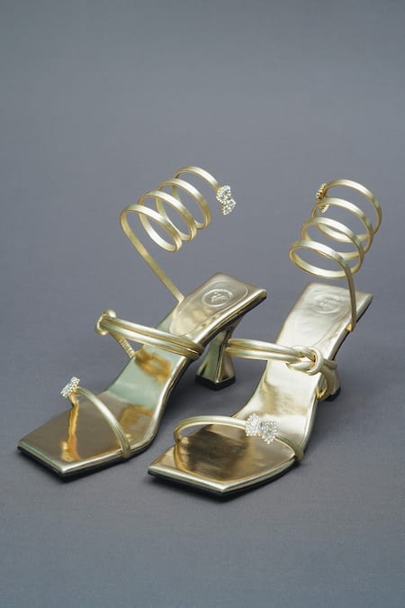 Shop Sana K luxurious Footwear Gold Rhinestones, Brooches Crystal Butterfly Embellished Gun Metal Heels at Aza Fashions Shop_Sana K luxurious Footwear_Gold Rhinestones, Brooches Crystal Butterfly Embellished Gun Metal Heels _at_Aza_Fashions