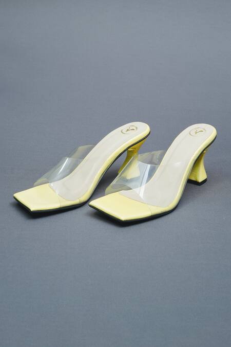 Sana K luxurious Footwear Yellow Le Transparent Strap Slip On Heels Online at Aza Fashions Sana K luxurious Footwear_Yellow Le Transparent Strap Slip On Heels _Online_at_Aza_Fashions