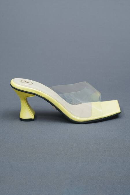 Shop Sana K luxurious Footwear Yellow Le Transparent Strap Slip On Heels Online at Aza Fashions Shop_Sana K luxurious Footwear_Yellow Le Transparent Strap Slip On Heels _Online_at_Aza_Fashions