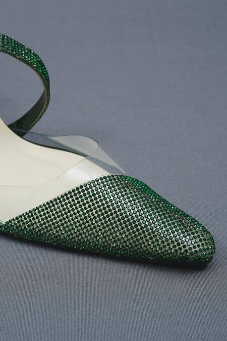 Buy Sana K luxurious Footwear Green Rhinestones Sleek Cheek Embellished Heels Online at Aza Fashions Buy_Sana K luxurious Footwear_Green Rhinestones Sleek Cheek Embellished Heels _Online_at_Aza_Fashions