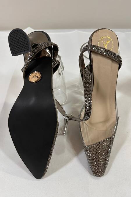 Buy Sana K luxurious Footwear Grey Rhinestones Sleek Cheek Embellished Gun Metal Heels Online at Aza Fashions Buy_Sana K luxurious Footwear_Grey Rhinestones Sleek Cheek Embellished Gun Metal Heels _Online_at_Aza_Fashions