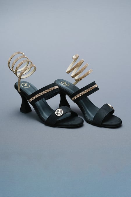 Sana K luxurious Footwear Black Rhinestones Spring Embellished Heels