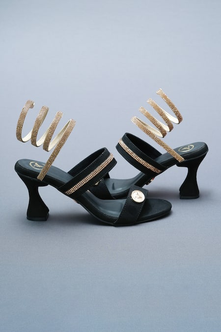 Shop Sana K luxurious Footwear Black Rhinestones Spring Embellished Heels at Aza Fashions Shop_Sana K luxurious Footwear_Black Rhinestones Spring Embellished Heels _at_Aza_Fashions