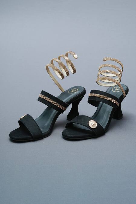 Sana K luxurious Footwear Black Rhinestones Spring Embellished Heels Online at Aza Fashions Sana K luxurious Footwear_Black Rhinestones Spring Embellished Heels _Online_at_Aza_Fashions