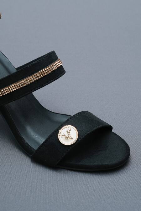 Sana K luxurious Footwear Black Rhinestones Spring Embellished Heels at Aza Fashions Sana K luxurious Footwear_Black Rhinestones Spring Embellished Heels _at_Aza_Fashions