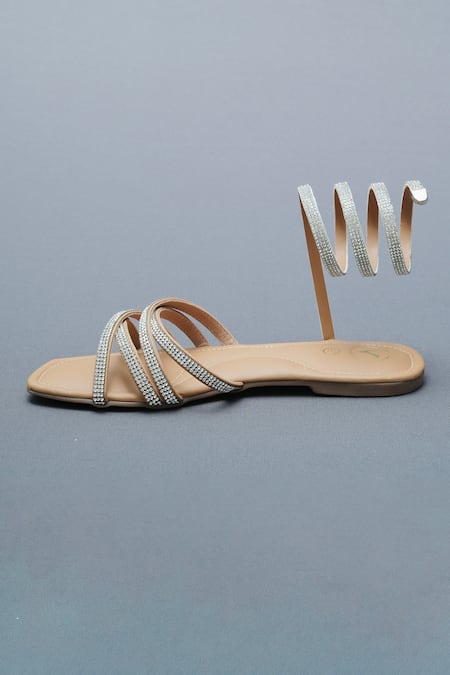 Sana K luxurious Footwear Beige Rhinestone Spring Embellished Flats Online at Aza Fashions Sana K luxurious Footwear_Beige Rhinestone Spring Embellished Flats _Online_at_Aza_Fashions