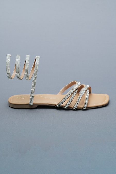 Buy Sana K luxurious Footwear Beige Rhinestone Spring Embellished Flats Online at Aza Fashions Buy_Sana K luxurious Footwear_Beige Rhinestone Spring Embellished Flats _Online_at_Aza_Fashions