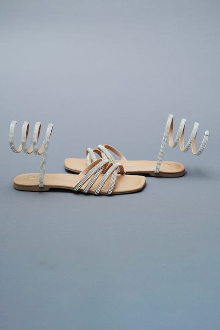 Sana K luxurious Footwear Beige Rhinestone Spring Embellished Flats at Aza Fashions Sana K luxurious Footwear_Beige Rhinestone Spring Embellished Flats _at_Aza_Fashions