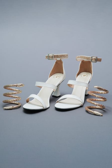 Shop Sana K luxurious Footwear White Rhinestones Spring Crocodile Skin Textured Heels Set at Aza Fashions Shop_Sana K luxurious Footwear_White Rhinestones Spring Crocodile Skin Textured Heels Set _at_Aza_Fashions