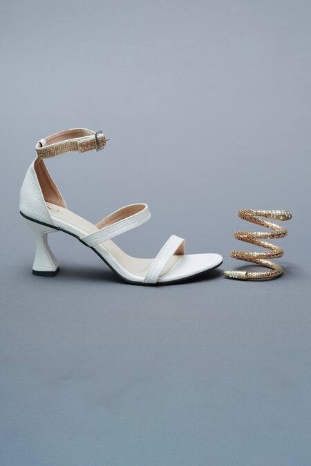 Sana K luxurious Footwear White Rhinestones Spring Crocodile Skin Textured Heels Set Online at Aza Fashions Sana K luxurious Footwear_White Rhinestones Spring Crocodile Skin Textured Heels Set _Online_at_Aza_Fashions