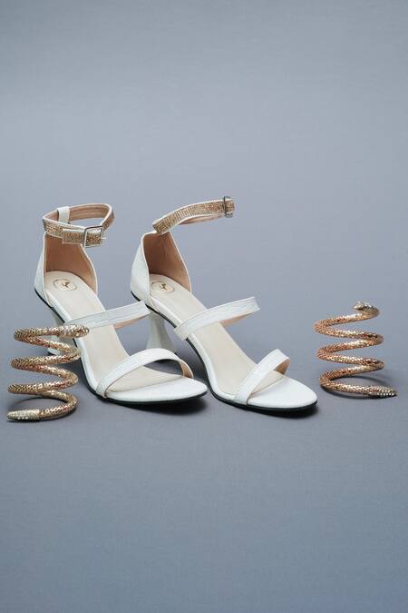 Shop Sana K luxurious Footwear White Rhinestones Spring Crocodile Skin Textured Heels Set Online at Aza Fashions Shop_Sana K luxurious Footwear_White Rhinestones Spring Crocodile Skin Textured Heels Set _Online_at_Aza_Fashions