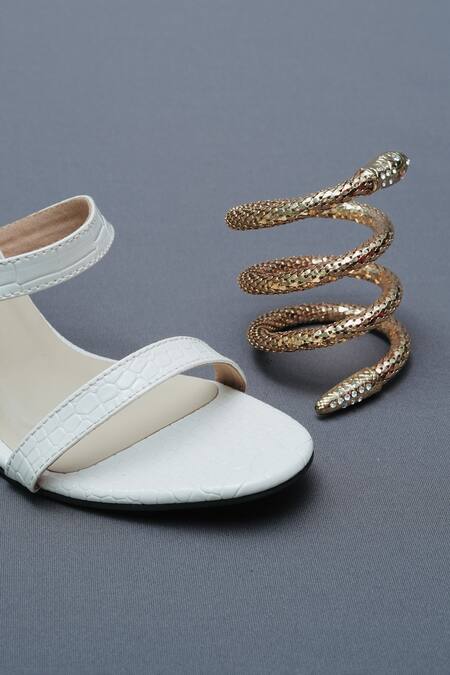 Buy Sana K luxurious Footwear White Rhinestones Spring Crocodile Skin Textured Heels Set Buy_Sana K luxurious Footwear_White Rhinestones Spring Crocodile Skin Textured Heels Set