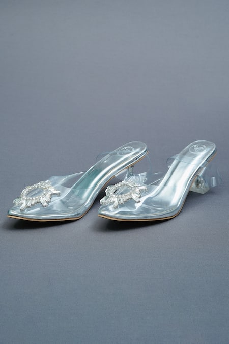 Sana K luxurious Footwear Star Swarovski Bloom Embellished Clear Heels 