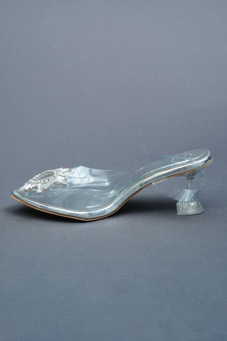 Buy Sana K luxurious Footwear Silver Crystals Star Swarovski Bloom Embellished Clear Heels Online at Aza Fashions Buy_Sana K luxurious Footwear_Silver Crystals Star Swarovski Bloom Embellished Clear Heels _Online_at_Aza_Fashions