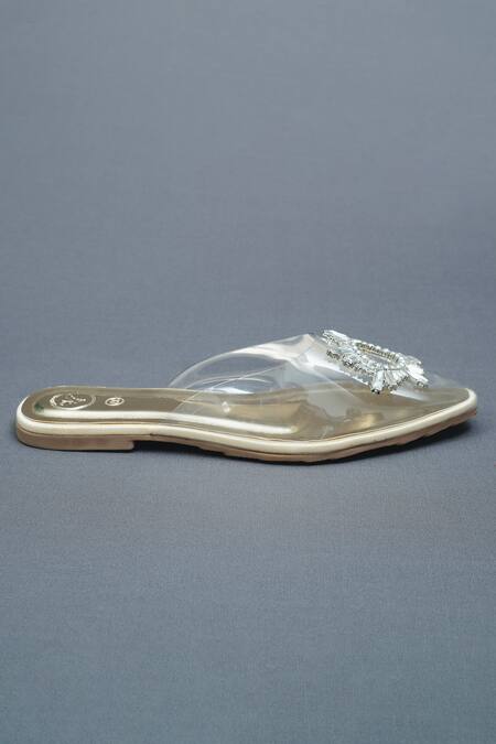 Buy Sana K luxurious Footwear Gold Star Swarovski Bloom Embellished Clear Flats Online at Aza Fashions Buy_Sana K luxurious Footwear_Gold Star Swarovski Bloom Embellished Clear Flats _Online_at_Aza_Fashions