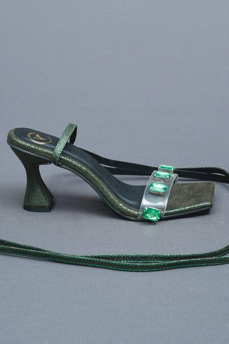 Buy Sana K luxurious Footwear Green Crystals Stone Embellished Animal Skin Gladiator Heels Online at Aza Fashions Buy_Sana K luxurious Footwear_Green Crystals Stone Embellished Animal Skin Gladiator Heels _Online_at_Aza_Fashions