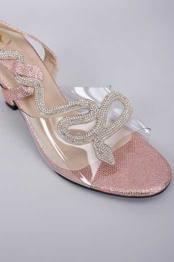 Sana K luxurious Footwear Rose Gold Rhinestones Embellished Snake Heels Online at Aza Fashions Sana K luxurious Footwear_Rose Gold Rhinestones Embellished Snake Heels_Online_at_Aza_Fashions