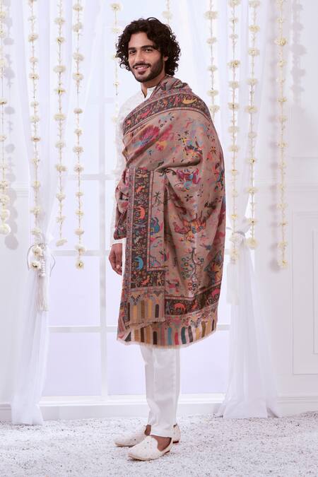 Buy Taroob Beige Shikargah Kani Fine Wool Animal Motif Shawl Online at Aza Fashions Buy_Taroob_Beige Shikargah Kani Fine Wool Animal Motif Shawl_Online_at_Aza_Fashions