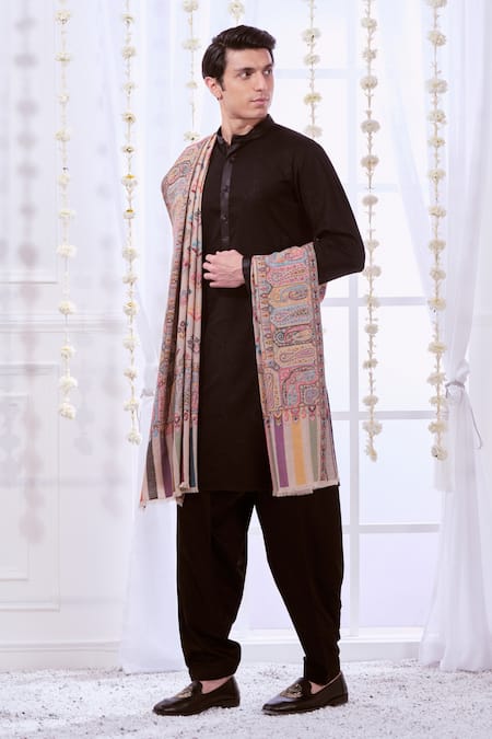 Shop_Taroob_Beige Ethnic Floral And Paisley Pattern Shawl_Online_at_Aza_Fashions