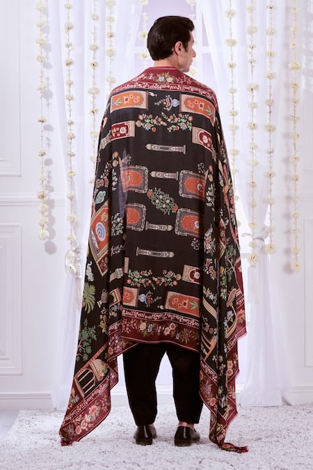 Taroob Majestic Raj Darbar Kalamkari Work Shawl 