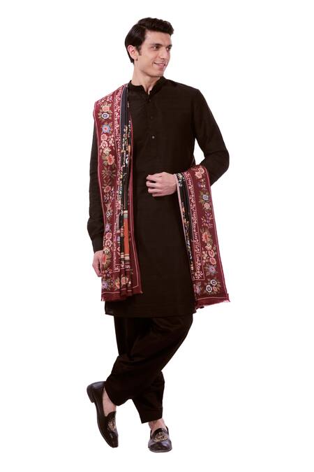 Buy_Taroob_Black Kalamkari Embroidery Majestic Raj Darbar Work Shawl